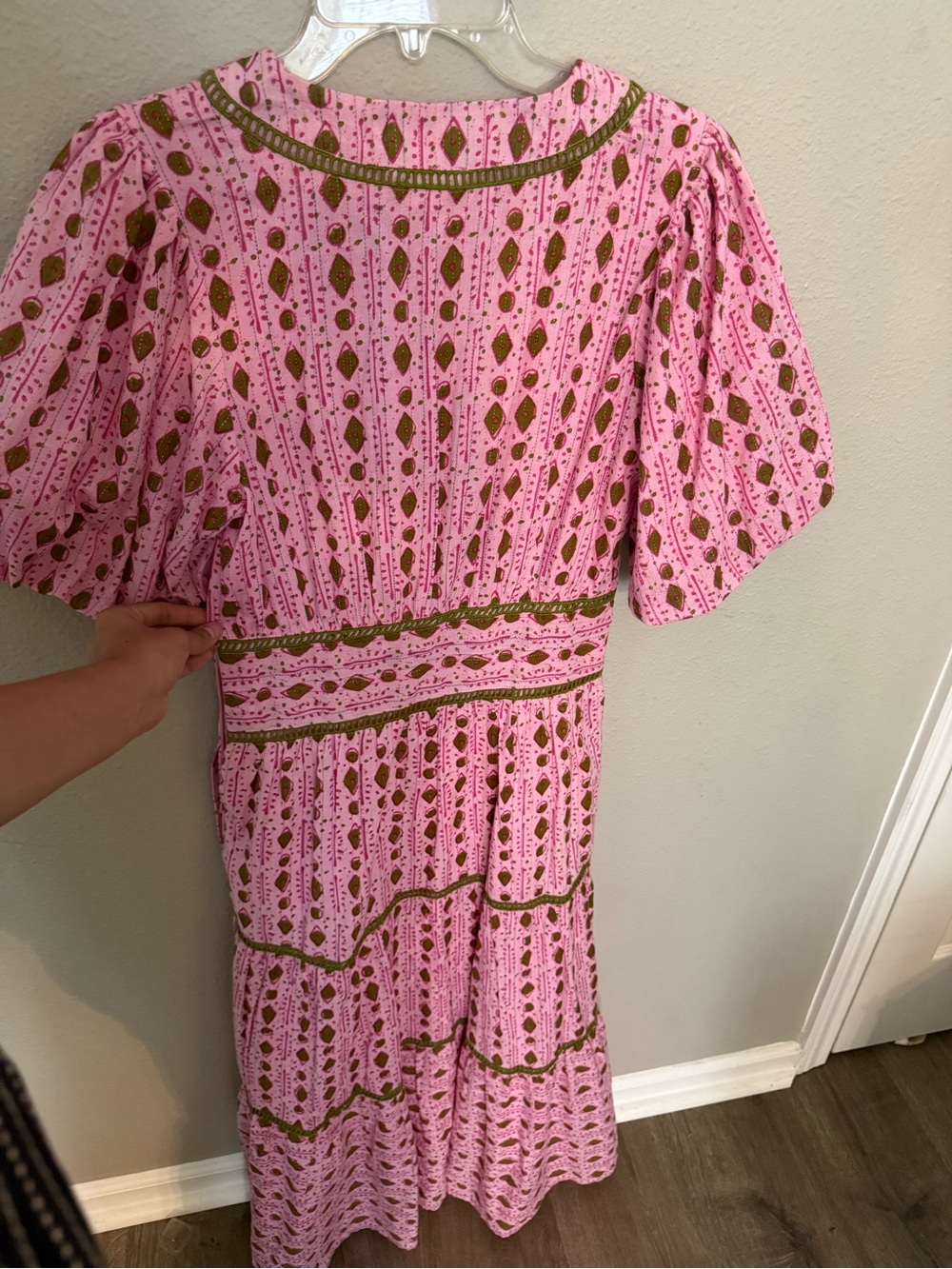 THML Pink Maxi Dress with Olive Accent Trim - Picture 3 of 3